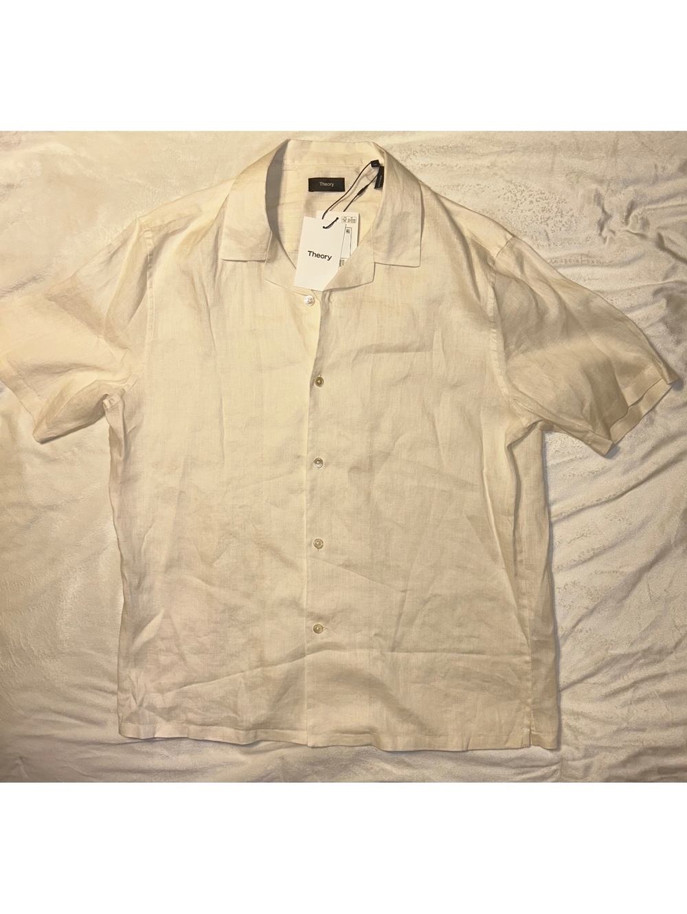 Theory ‘Daze’ Ivory Linen Short Sleeve Button Down Men’s Shirt (XL) Brand New